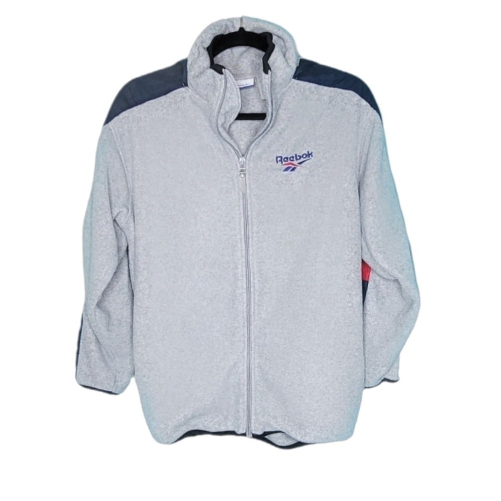 Reebok Full Zip Hooded Jacket with Velcro Hood Pocket Unisex Gray Size M
